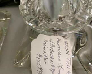 #174	Hurricane Lamp w/glass prisms electrified - pair	 $60.00 
