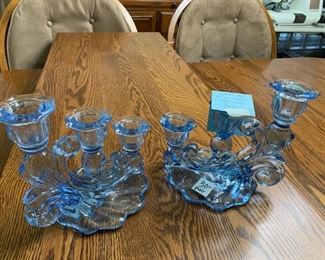 #173	Cambridge Blue Glass Candelabra - pair of 2	 $30.00 
