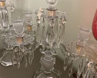 #177	Pair of 3 candle Candelabras w/prisms 	 $50.00 
