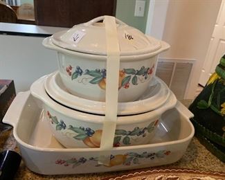 #186	Correlle Fruit Pattern - set of 3 casserole dishes	 $30.00 
