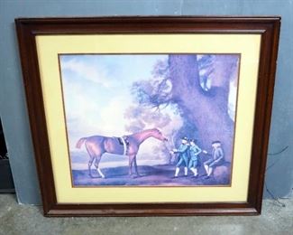 Framed Matted Under Glass Equestrian Print, Unknown Artist, 32.75" x 36"