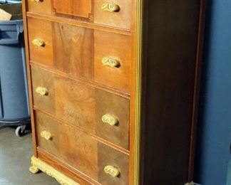 Vintage 4 Drawer Art Deco Chest Of Drawers With Mirrored Jewelry Compartment