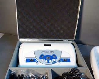 Ionspa MP3 Dual Detox Machine, Model H705A, In Hard Sided Carry Case, Foot Spa Tub, And 4 Rolls Of Liners