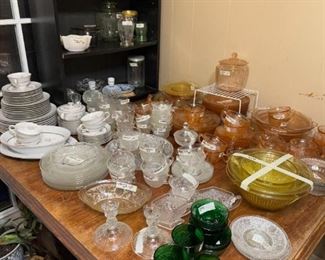Many pieces of Sandwich glass