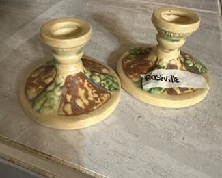 Pair Roseville candlesticks, mint