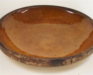 	ANTIQUE BROWN GLAZED PIE PLATE, APPROXIMATELY 10 IN
