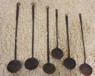 	HAND FORGED IRON LADLES LOT OF 6
