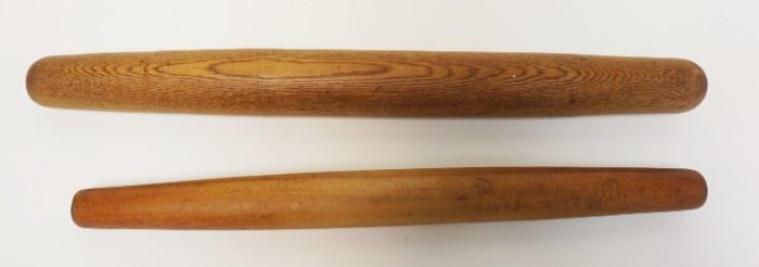 	ANTIQUE WOOD ROLLING PINS LOT OF 2, LARGEST APPROXIMATELY 21 1/2 IN

