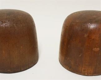 	ANTIQUE WOOD HAT MOLDS LOT OF 2, APPROXIMATELY 6 IN HIGH
