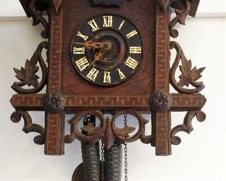 	ANTIQUE CUCKOO CLOCK, APPROXIMATELY 5 IN X 13 IN X 16 IN HIGH
