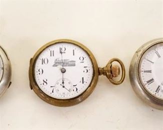 	3 POCKET WATCHES, NOT WORKING W/LOSS FOR PARTS OR REPAIR INCLUDING WALTHAM
