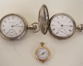 	3 POCKET WATCHES, NOT WORKING FOR PARTS INCLUDING ELGIN & AMERICAN WATCH CO
