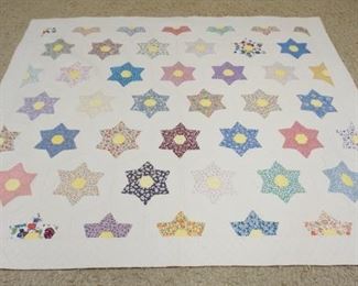 	HAND SEWN QUILT 6 POINT STAR PATTERN, APPROXIMATELY 7 FT 4 IN X 6 FT 7 IN
