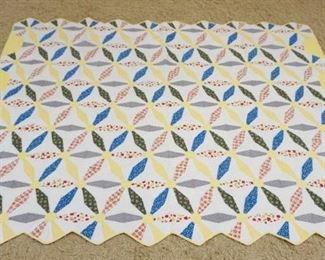 	ANTIQUE HAND SEWN QUILT, APPROXIMATELY 6 FT 7 IN X 5 FT

