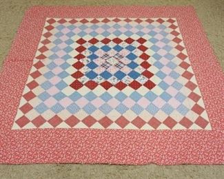 	ANTIQUE HAND SEWN QUILT TRIP AROUND THE WORLD PATTERN, APPROXIMATELY 6 FT X 6 FT
