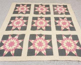 	ANTIQUE HAND SEWN QUILT, APPROXIMATELY 6 FT 4 IN X 6 FT 2 IN
