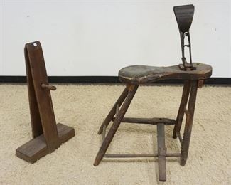	PRIMITIVE LOT, 2 VISES INCLUDING CAST IRON DOERING PAT VISE, APPROXIMATELY 33 IN X 23 IN X 43 IN HIGH
