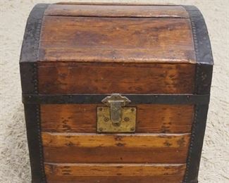 	SMALL ANTIQUE WOOD DOME TOP TRUNK, APPROXIMATELY 18 IN X 15 IN X 18 IN
