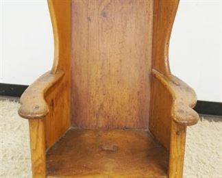	ANTIQUE PRIMITIVE PINE WING BACK FIRESIDE ARMCHAIR, APPROXIMATELY 24 IN X 24 IN X 43 IN HIGH
