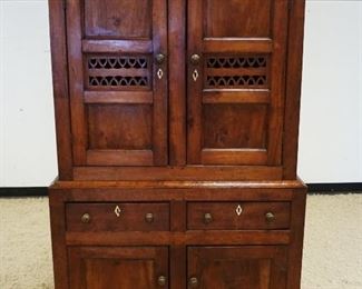 	ANTIQUE WALNUT 2 PART CUPBOARD W/2 DRAWERS & 4 DOORS, APPROXIMATELY 42 1/2 IN X 20 1/2 IN X 72 3/4 IN HIGH
