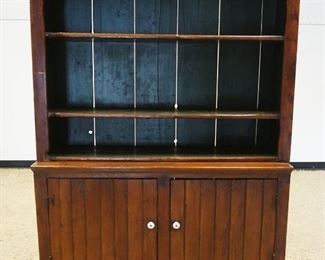 	ANTIQUE PINE 2 PIECE STEP BACK CUPBOARD OVER 2 DOORS, APPROXIMATELY 55 IN X 17 IN X 76 IN HIGH
