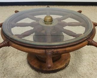 	NAUTICAL MARITIME SHIP CAPTAINS WHEEL COCKTAIL TABLE, 2 PART CAN EASILY REVERT BACK TO WHEEL ONLY
