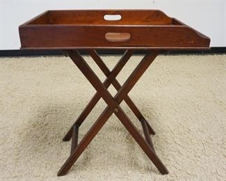 	ANTIQUE MAHOGANY DOVETAILED FOLDING BUTLERS TRAY TABLE, APPROXIMATELY 29 IN X 19 IN X 33 IN HIGH

