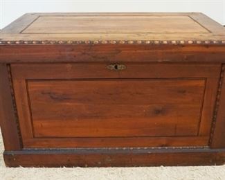 	ANTIQUE SOLID CEDAR TRUNK, APPROXIMATELY 24 IN X 42 IN X 25 IN HIGH
