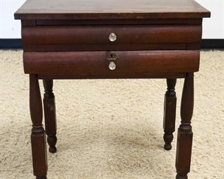 	ANTIQUE CHERRY & MAHOGANY 2 DRAWER STAND, APPROXIMATELY 17 IN X 26 IN X 29 IN
