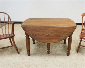 	COUNTRY FURNITURE LOT, OAK DROP LEAF TABLE, WINDSOR & PLANK BOTTOM CHAIRS
