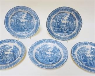 	DAVENPORT STAFFORDSHIRE BLUE & WHITE TRANSFERWARE, GROUP OF 2-9 1/2 IN PLATES & 3-9 1/2 IN BOWLS
