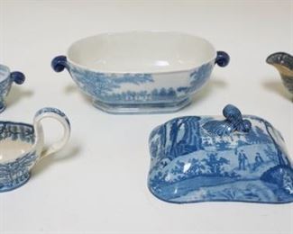 	DAVENPORT STAFFORDSHIRE BLUE & WHITE TRANSFERWARE INCLUDING OVAL 12 IN SERVING BOWL, OVAL 8 IN COVERED BOWL, 2-9 IN GRAVIES & 8 IN X 6 IN LID, CRACK ON 8 IN OVAL COVERED BOWL
