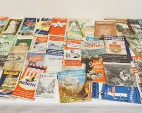 	LARGE LOT OF VINTAGE ROAD MAPS & TRAVEL BOOKS
