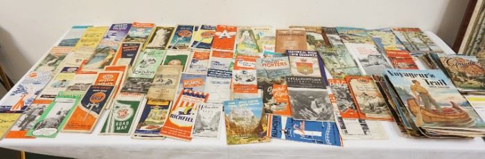 	LARGE LOT OF VINTAGE ROAD MAPS & TRAVEL BOOKS
