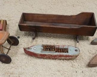 1111	LOT OF ANTIQUE CHILDRENS WOOD TOYS INCLUDING SCOOTER & BATTLESHIPS
