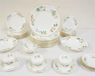 1117	MINTON *MEADOW* BONE CHINA INCLUDING 12-10 1/2 IN PLATES, 8-8 IN PLATES, 10-6 1/2 IN PLATES, 2-9 IN BOWLS, 8 SAUCERS, 3 CUPS, & COVERED SUGAR
