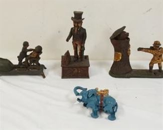 1132	LOT OF REPRODUCTION CAST METAL MECHANICAL ELEPHANT STILL BANK, BOOK OF KNOWLEDGE
