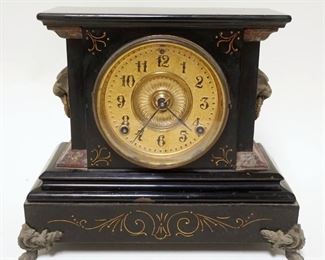 1153	ANSONIA VICTORIAN MANTLE CLOCK IN CAST IRON CASE, APPROXIMATELY 6 IN X 13 IN X 10 1/2 IN HIGH
