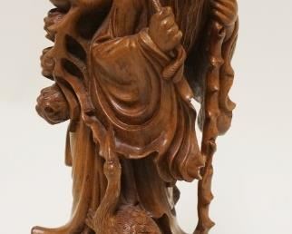 1181	INTRICATE ASIAN WOOD CARVING OF A MAN W/WALKING STICK & BIRDS, APPROXIMATELY 14 1/4 IN HIGH

