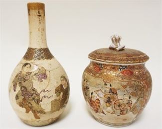 1178	2 PIECES ANTIQUE SATSUMA VASE & COVERED JAR, TALLEST APPROXIMATELY 10 IN, VASE BADLY DAMAAGED
