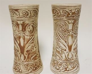 1186	PAIR OF ART POTTERY VASES, APPROXIMATELY 10 IN HIGH, WELLER *CLINTON IVORY* ART NOUVEAU VASES
