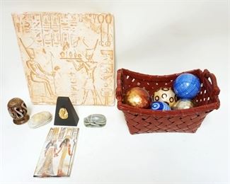 1258	GROUP OF ASSORTED CONTEMPORARY EGYPTIAN ARTIFACTS & CARPET BALLS
