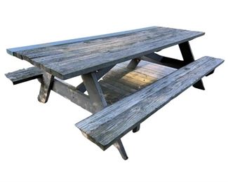 Solid Wood Picnic Table w/ Attached Benches