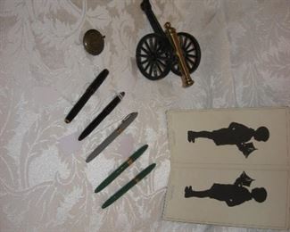 Parker and schaeffer pens, 1928 Silhouette, and naval cannon