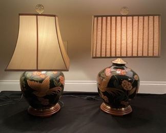 Vintage Wildwood Asian Hand Painted Table Lamps