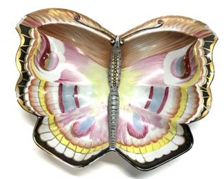 Hand Painted Butterfly Form Porcelain Bowl, Sgn
