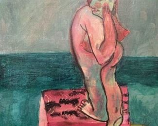 Signed Framed Abstract Figural Oil Painting
