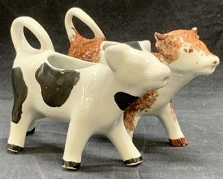 2 Porcelain Cow Figural Creamers, France more
