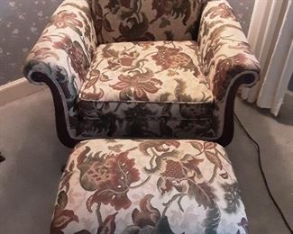 Antique Floral Chair and ottoman 