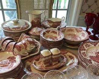 Johnson Brothers Red & White Transferware Set